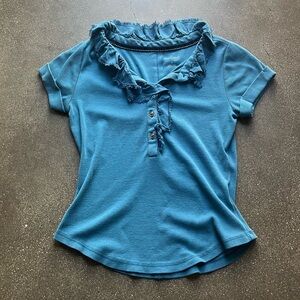 Pilcro Blue Ruffled Buttoned Blouse